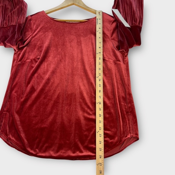 Foxcroft Womens Velvet Top Maroon Red Bell Ruffle Sleeve Blouse Whimsigoth 6 Y2K - Picture 12 of 12